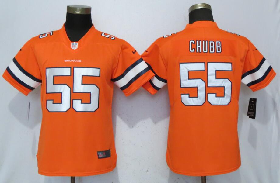 Women Denver Broncos #55 Chubb Navy Orange Color Rush Elite Player Nike NFL Jerseys